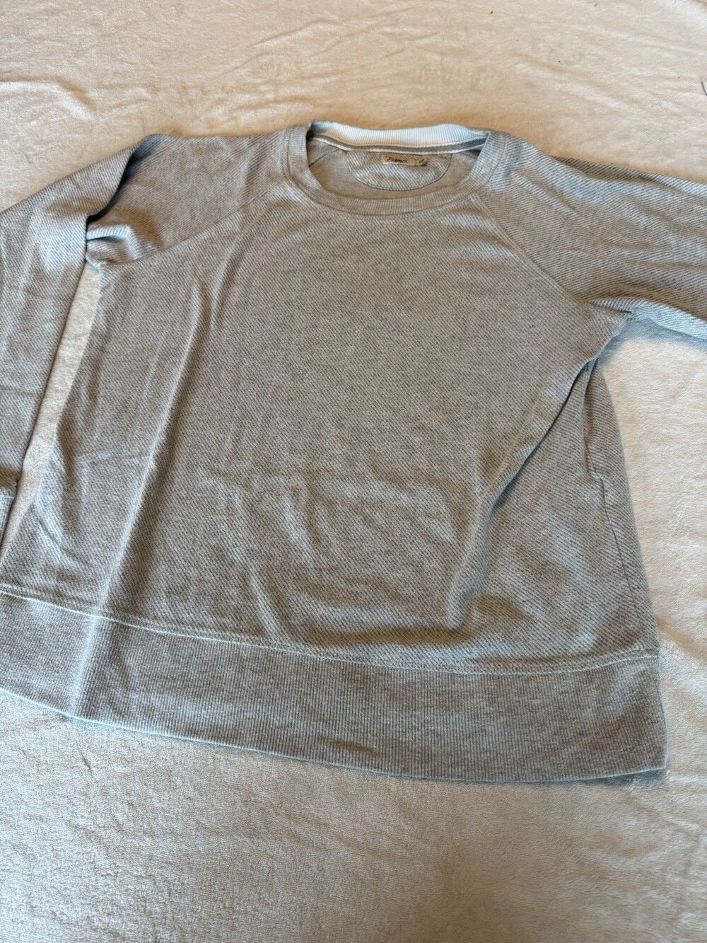 Faherty Gray Crew Neck Knit Pullover Sweater Raglan Long Sleeve Ribbed S